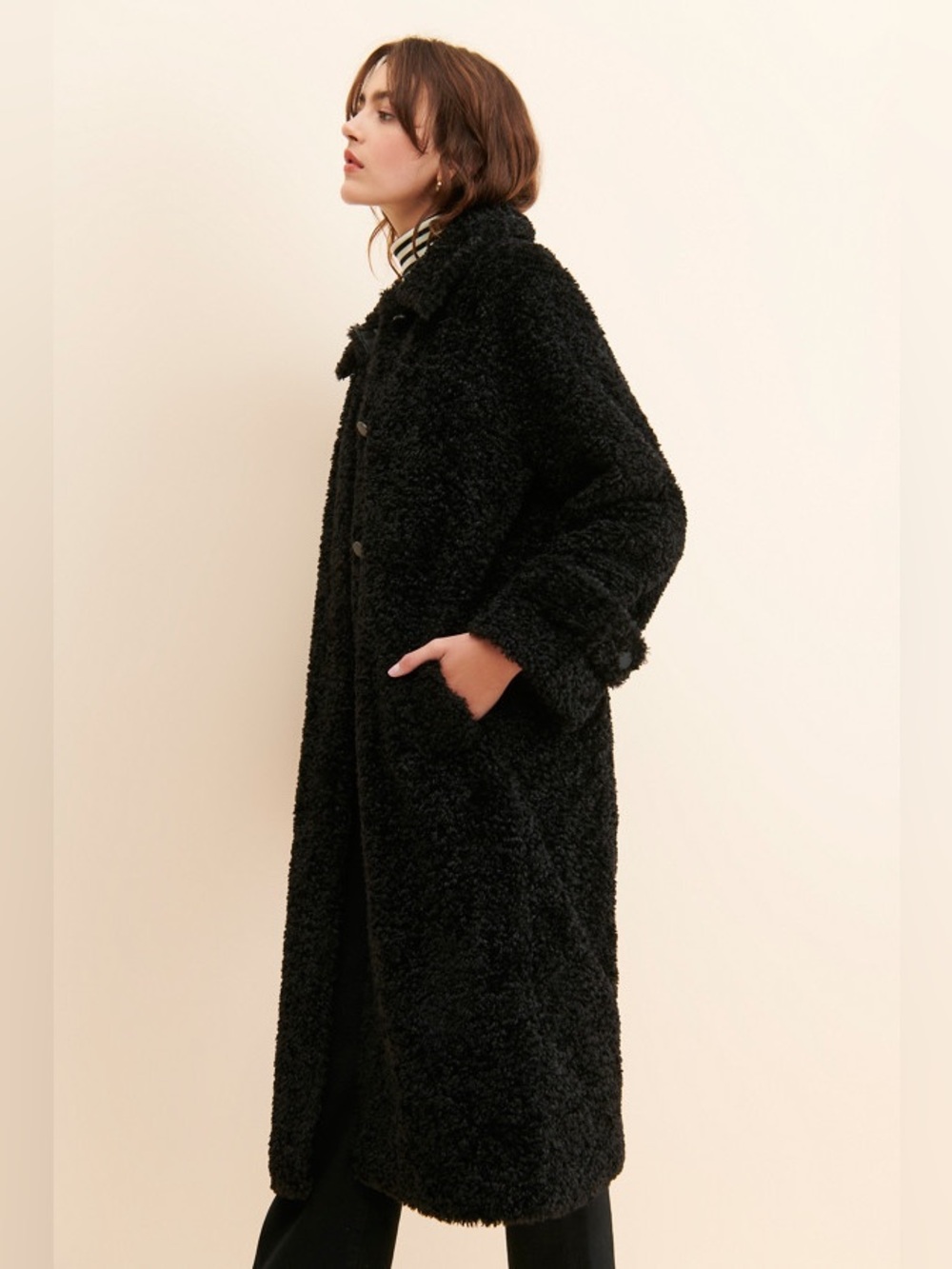 NVLT Sherpa Boucle Long Coat - Black